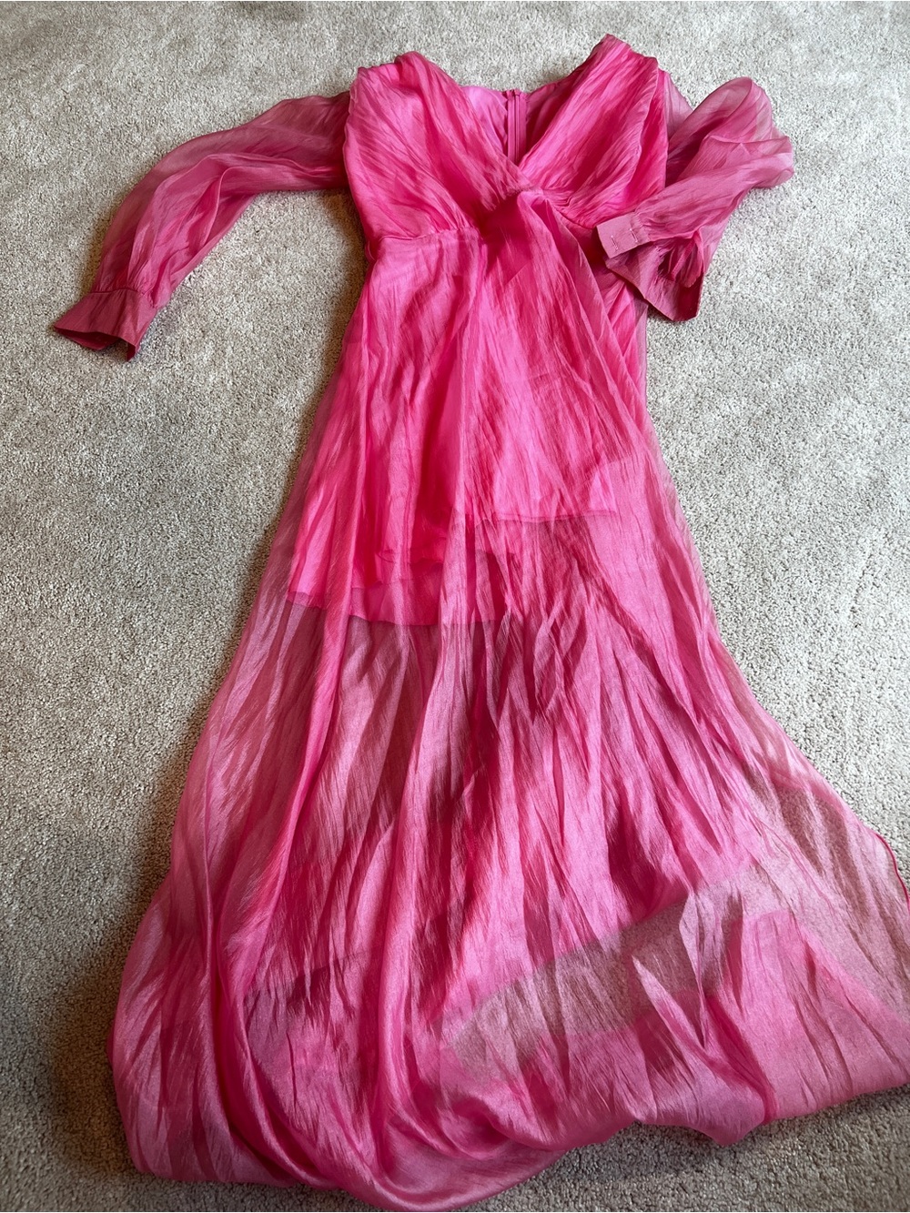Flowing Hot Pink Long-Sleeve Maxi Dress